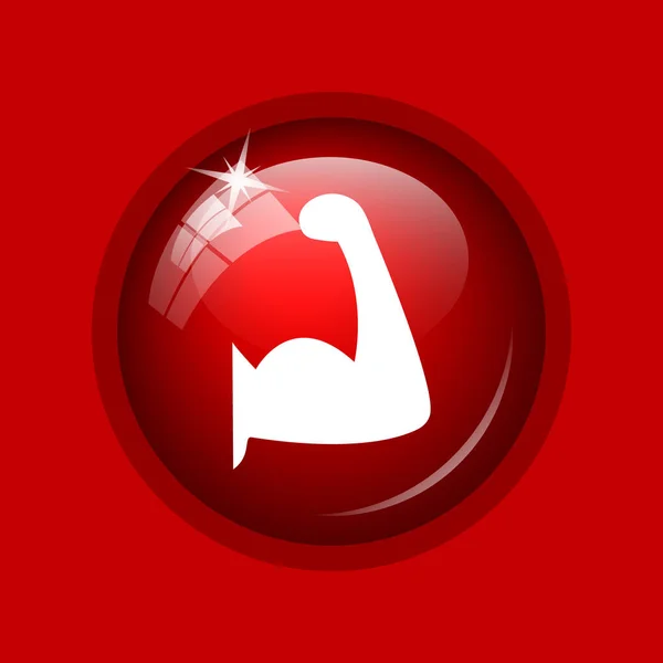 Muscle icon. Internet button on red background