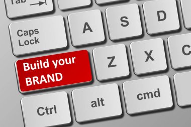 Marka düğmenizi yapı ile kavramsal klavye yakın çekim görüntüle