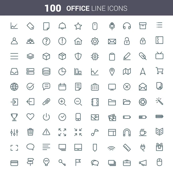 Simple Clean Vector Line Office Icons Set Set 100 Office — Stock Vector