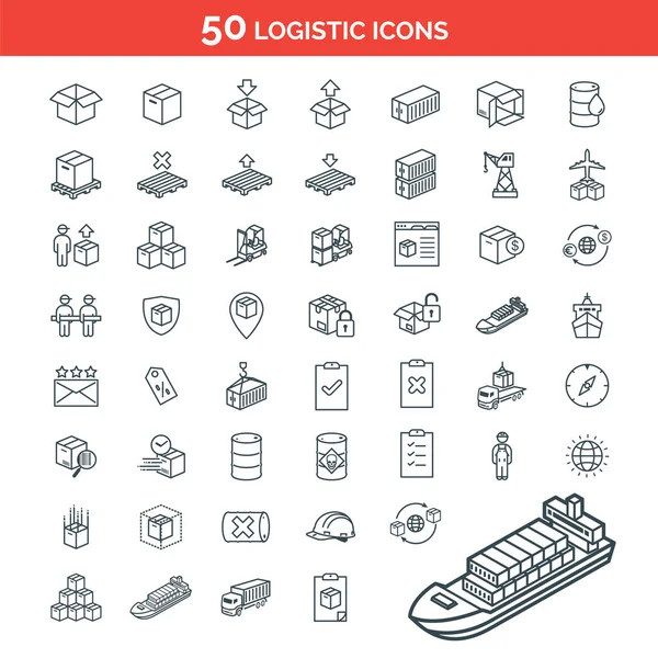 Einfache Reihe Von Logistik Paketzustellung Bezogenen Vektorzeilen Symbolen Enthält Symbole — Stockvektor