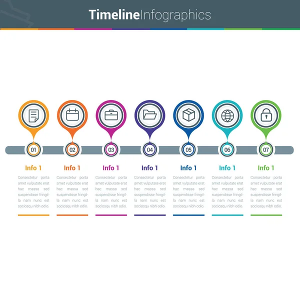 Limpio Colorido Cronograma Círculo Infografías Formato Vectorial — Vector de stock