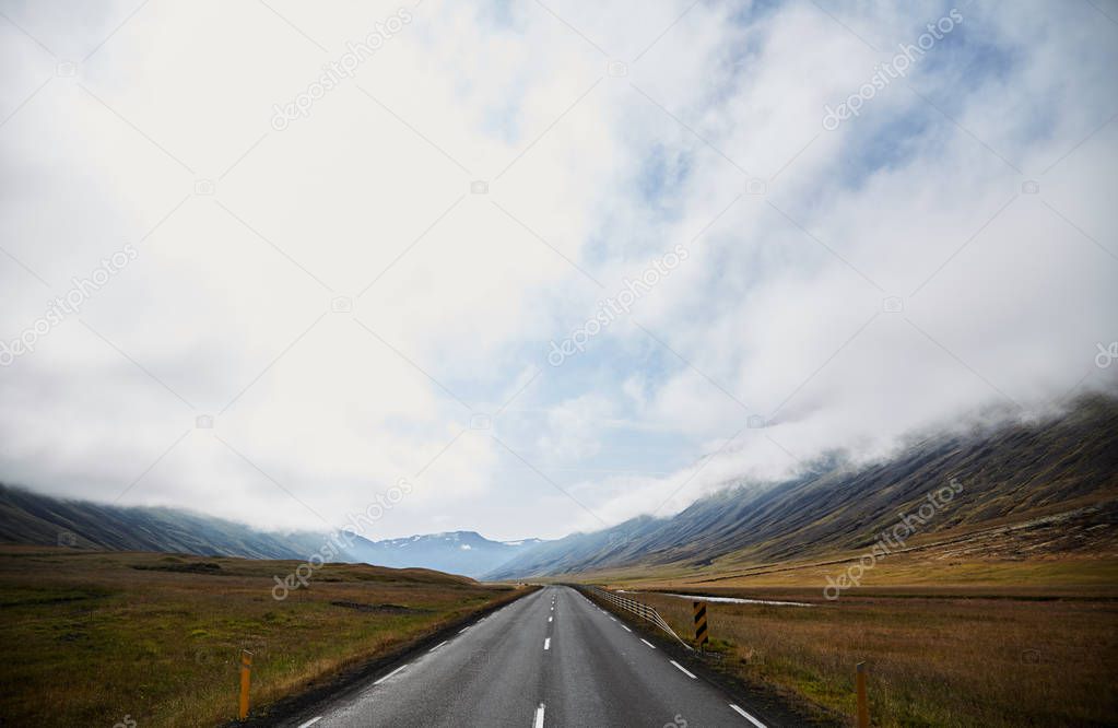 Road to infinity in Iceland. The road to the horizon