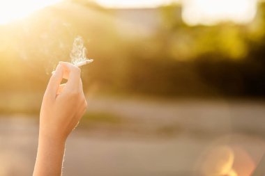 Sigara İçilmeyen gün batımında tutan kız