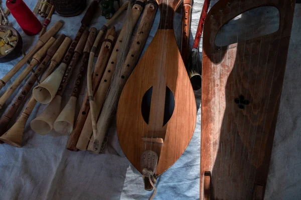 Old musical instruments. Musical instruments made of wood