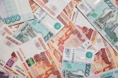 Rusya para. Beş bin ve bin banknotlar üzerinde Rus ruble Close-up. 