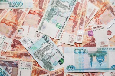 Rusya para. Beş bin ve bin banknotlar üzerinde Rus ruble Close-up. 