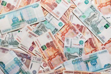 Rusya para. Beş bin ve bin banknotlar üzerinde Rus ruble Close-up. 