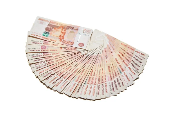 Beş bin ruble beyaz arka plan üzerinde izole banknottan Rus banknotlar — Stok fotoğraf