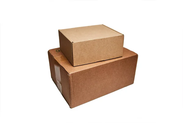 Close Stack Cardboard Boxes White Background — Stock Photo, Image