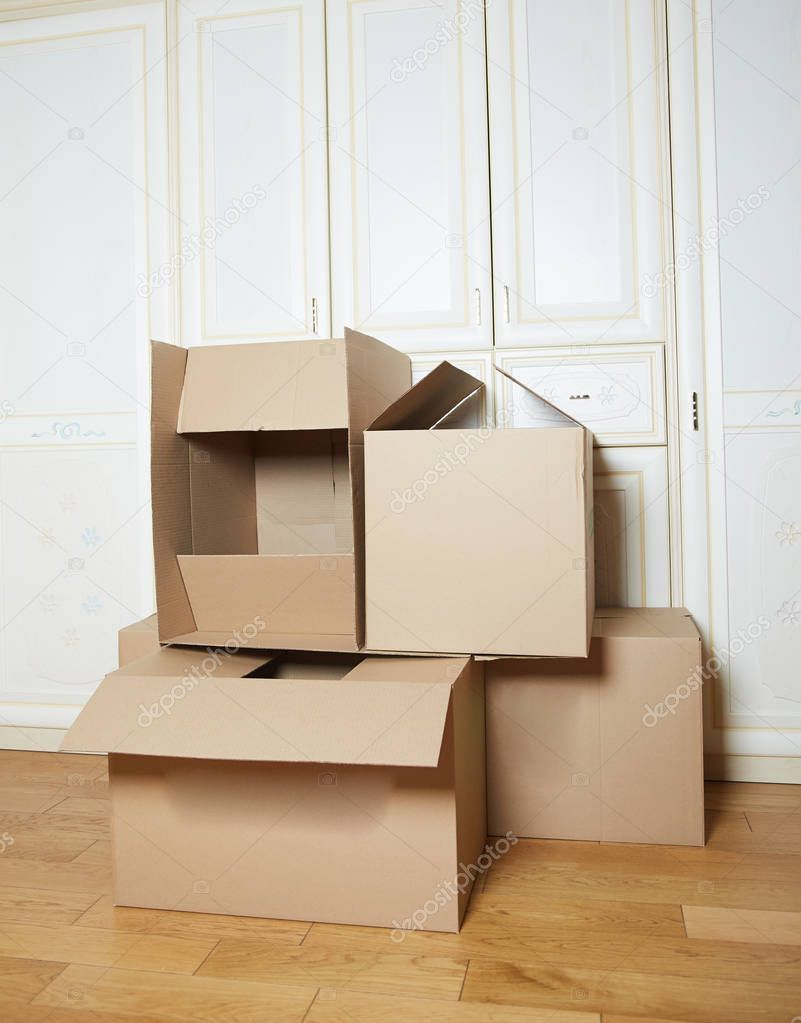 moving boxes. cardboard box. stack of boxes