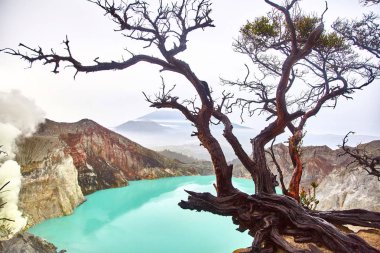 Ijen'de yanardağ krater. 