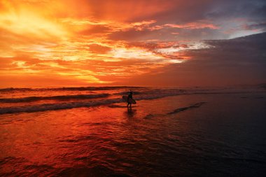 Canggu, Bali, Endonezya plajlarından birinde güzel bir gün batımı