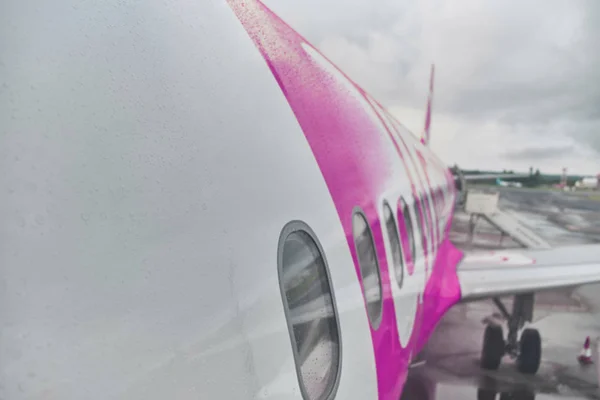 stock image Airplane close up. The plane stands at the airport before takeoff