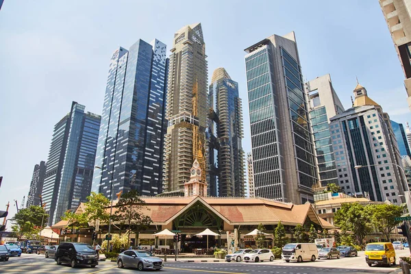 19 March, 2019 - Singapore: Skyscrapers in downtown of Singapore. Center of city with skyscrapers, Singapore — Stock Photo, Image