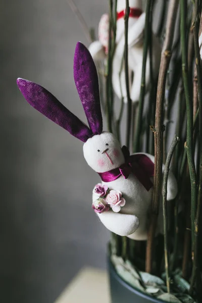 Handmade toy hare. Cute children's toy closeup — Stock Photo, Image