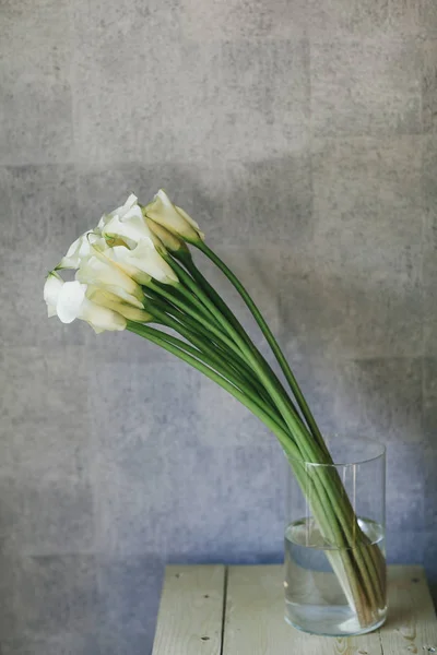 A bouquet of white callas close up