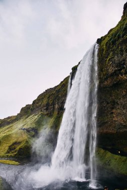 Güneşli bir günde İzlanda Fantastik Seljalandsfoss şelale.
