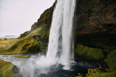 Güneşli bir günde İzlanda Fantastik Seljalandsfoss şelale.