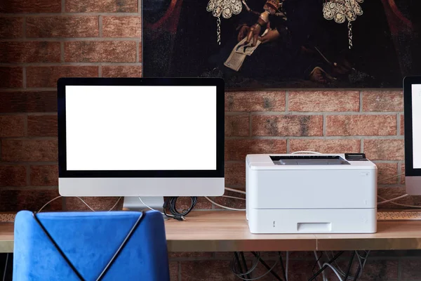 Home Office. computer printer keyboard on the table. — Stock Photo, Image