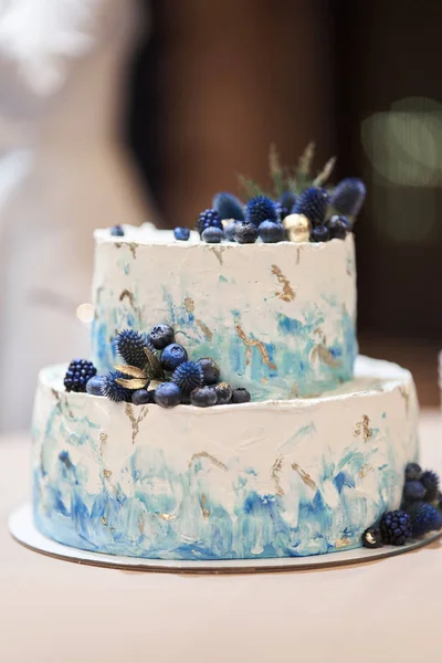 Wedding cake with blue berries. Stylish cake decorated with blueberries — Stock Photo, Image