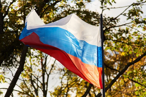 Bandera de la República Rusa ondeando al viento — Foto de Stock