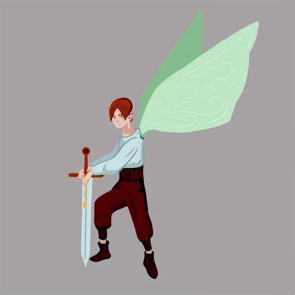 Fée Garçon Avec Épée Médaillon — Image vectorielle