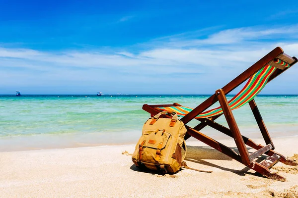 Deck Chair Sandy Shore Tropical Beach Overlooking Open Sea Stylish