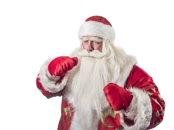 Een Traditionele Kerst Kerstman Met Personeel Geïsoleerd Witte Achtergrond — Stockfoto