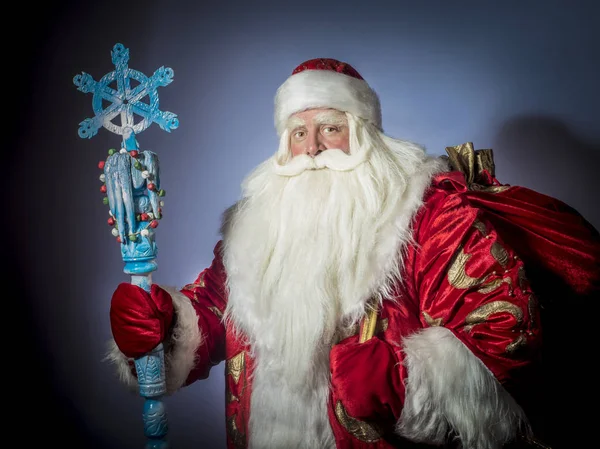 Traditional Christmas Santa Clause Staff Blue Background — Stock Photo, Image