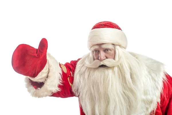 Questo Babbo Natale Congratula Uno Sfondo Bianco Profilo Sotto Forma — Foto Stock