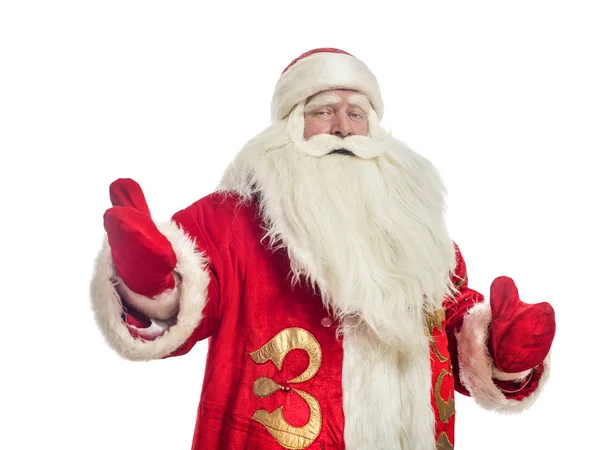 Este Santa Claus Felicita Por Fondo Blanco —  Fotos de Stock