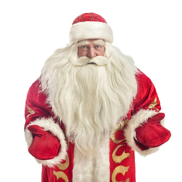 Questo Babbo Natale Congratula Uno Sfondo Bianco — Foto Stock