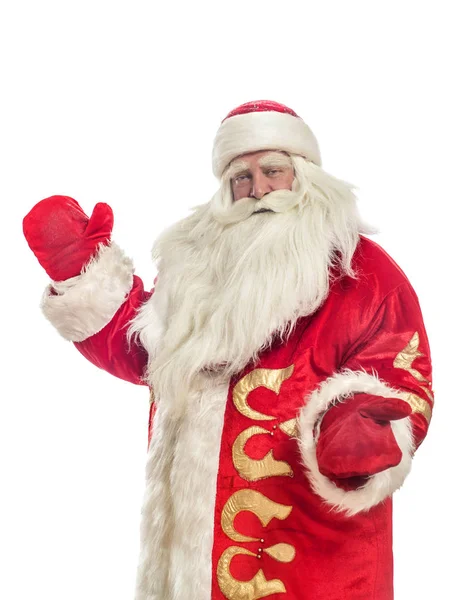 Questo Babbo Natale Congratula Uno Sfondo Bianco — Foto Stock