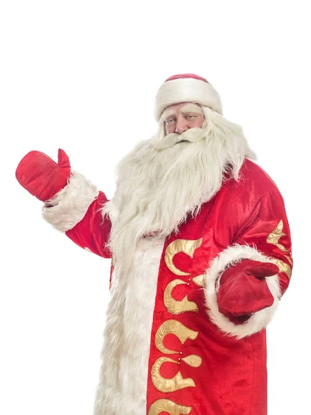Санта Клаус Поздравляет Белым Фоном — стоковое фото