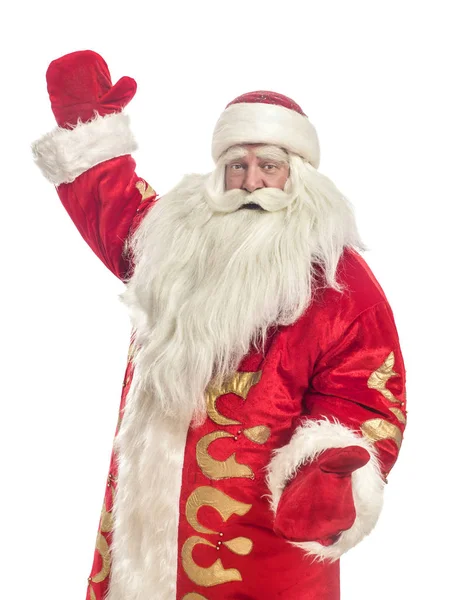 Questo Babbo Natale Congratula Uno Sfondo Bianco — Foto Stock