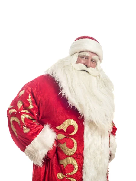 Questo Babbo Natale Congratula Uno Sfondo Bianco — Foto Stock