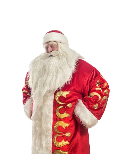 Deze Santa Claus Feliciteert Een Witte Achtergrond — Stockfoto