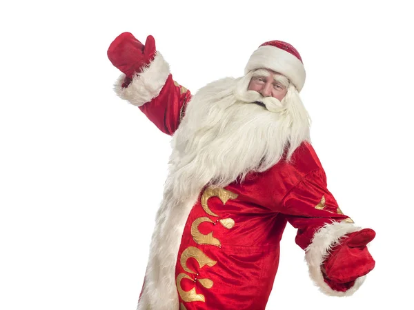 Questo Babbo Natale Congratula Uno Sfondo Bianco — Foto Stock