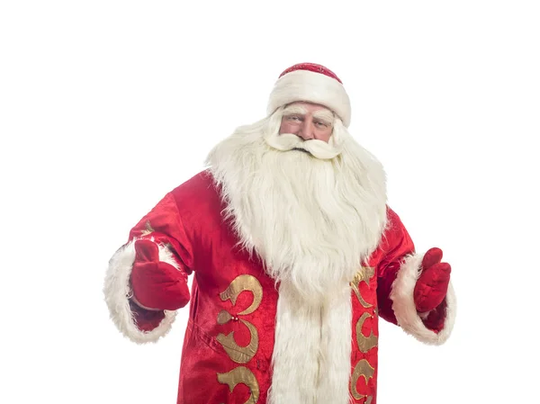 Questo Babbo Natale Congratula Uno Sfondo Bianco — Foto Stock