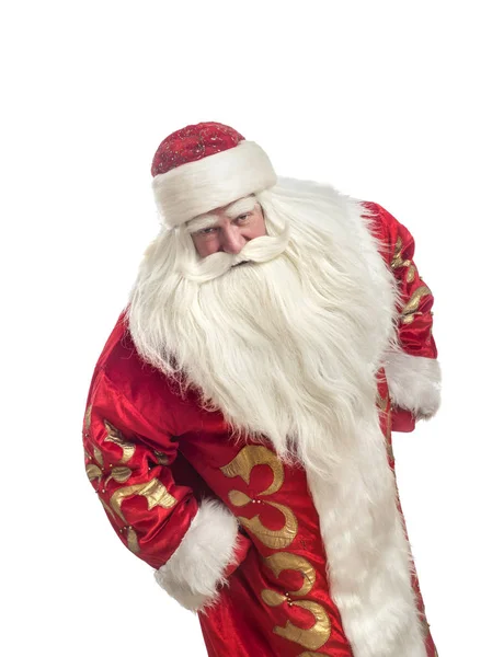 Este Santa Claus Felicita Por Fondo Blanco —  Fotos de Stock