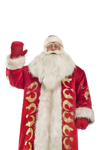 Santa Klaus Blahopřeje Bílém Pozadí — Stock fotografie