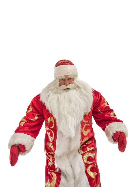 Санта Клаус Поздравляет Белым Фоном — стоковое фото