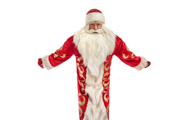 Questo Babbo Natale Congratula Uno Sfondo Bianco — Foto Stock