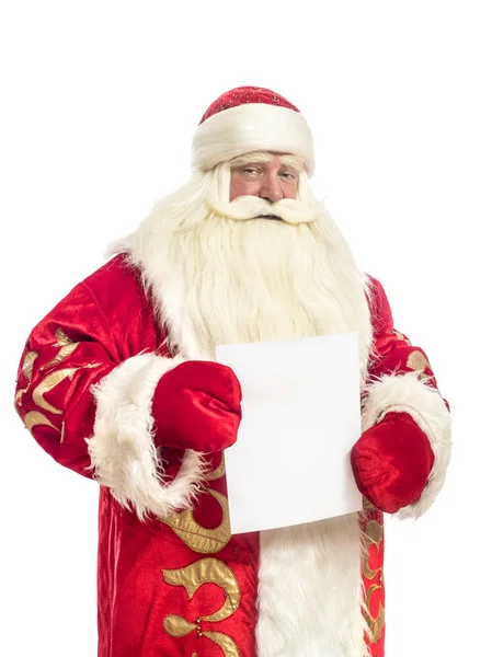 这个圣诞老人祝贺白色背景与一张纸上 — 图库照片