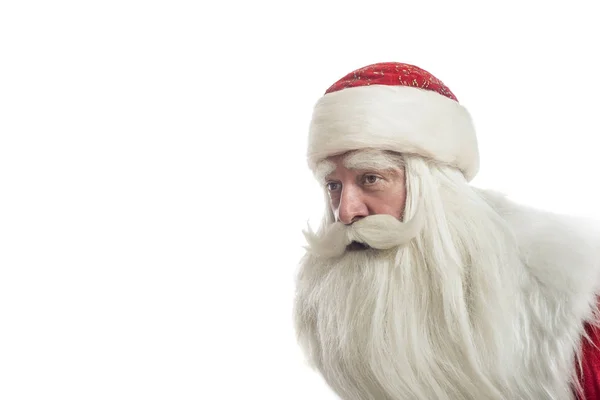 Père Noël Félicite Sur Fond Blanc Dans Profil Sous Forme — Photo