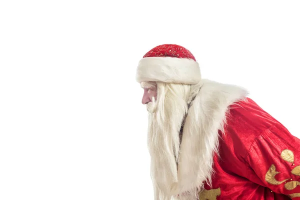Père Noël Félicite Sur Fond Blanc Dans Profil Sous Forme — Photo