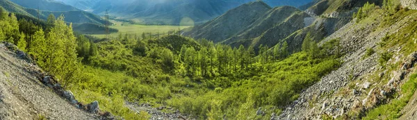 Panorama Och Scen Textur Vackra Och Majestätiska Berg Med Dal — Stockfoto