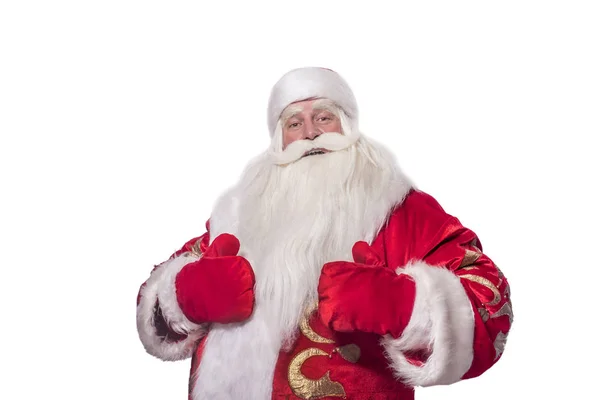 Santa Claus Divertido Divertido Felicita Fondo Gris —  Fotos de Stock