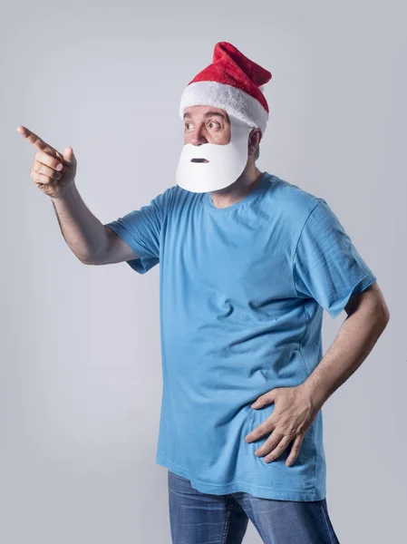 Funny Cheerful Papa Smurf Dressed Santa Claus — Stock Photo, Image