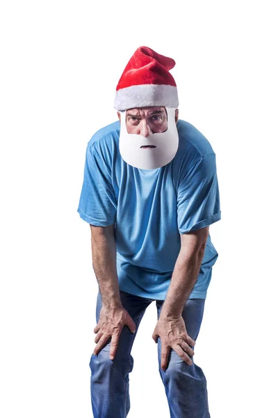 Lustiger Und Fröhlicher Papa Schlumpf Als Weihnachtsmann Verkleidet — Stockfoto